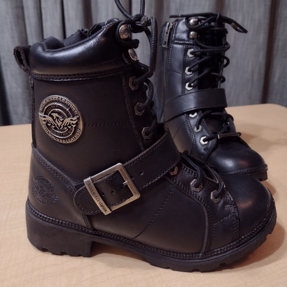 Milwaukee Black Leather Motorcycle Lace Up Boots Size 5 - Picture 4 of 13